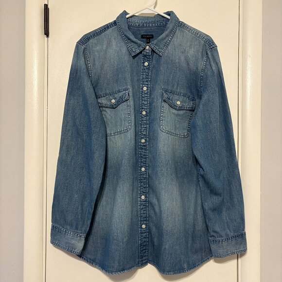 Talbots Women's Classic Blue Chambray Denim Button-Front Tab-Sleeve Shirt Top XL - Picture 1 of 11
